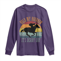 Hold My Bourbon It’s Derby Day Vintage Sunset Long Sleeve Shirt Funny Horse Racing Enthusiast Retro Graphic