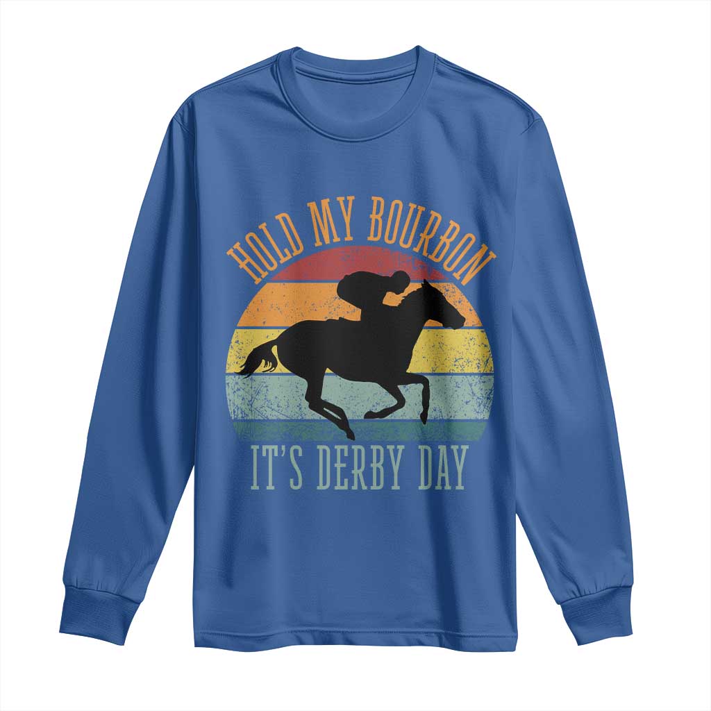 Hold My Bourbon It’s Derby Day Vintage Sunset Long Sleeve Shirt Funny Horse Racing Enthusiast Retro Graphic