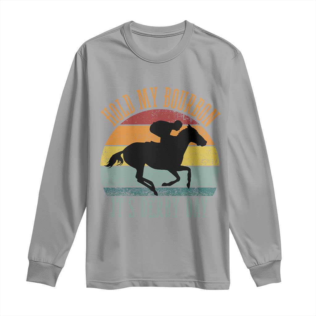 Hold My Bourbon It’s Derby Day Vintage Sunset Long Sleeve Shirt Funny Horse Racing Enthusiast Retro Graphic