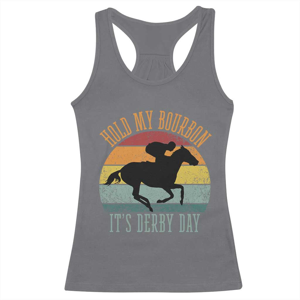 Hold My Bourbon It’s Derby Day Vintage Sunset Racerback Tank Top Funny Horse Racing Enthusiast Retro Graphic