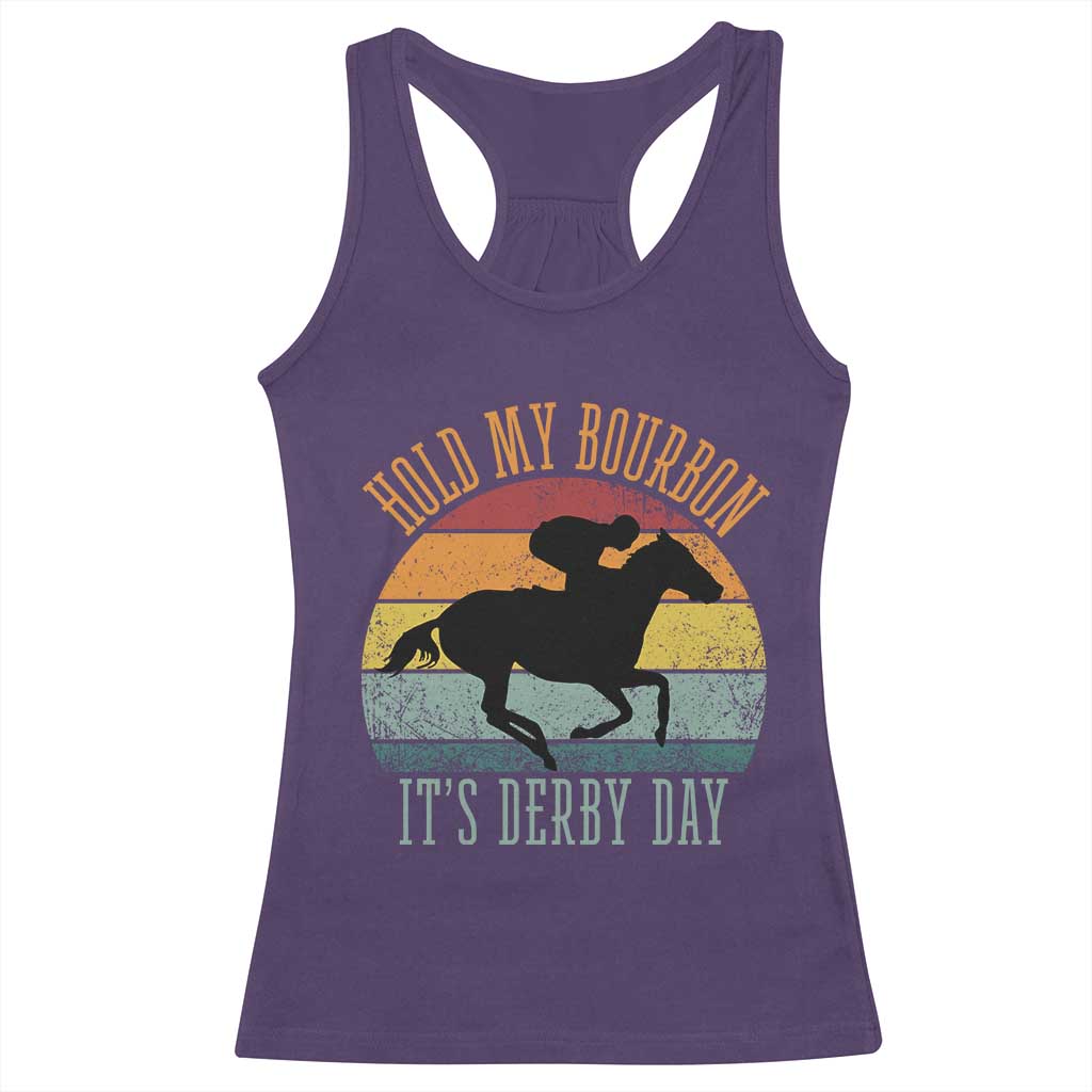 Hold My Bourbon It’s Derby Day Vintage Sunset Racerback Tank Top Funny Horse Racing Enthusiast Retro Graphic