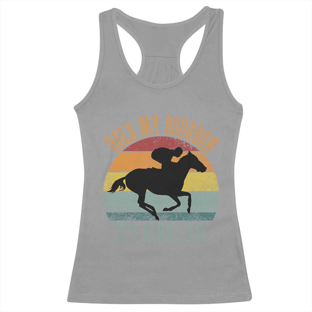 Hold My Bourbon It’s Derby Day Vintage Sunset Racerback Tank Top Funny Horse Racing Enthusiast Retro Graphic