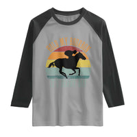 Hold My Bourbon It’s Derby Day Vintage Sunset Raglan Shirt Funny Horse Racing Enthusiast Retro Graphic