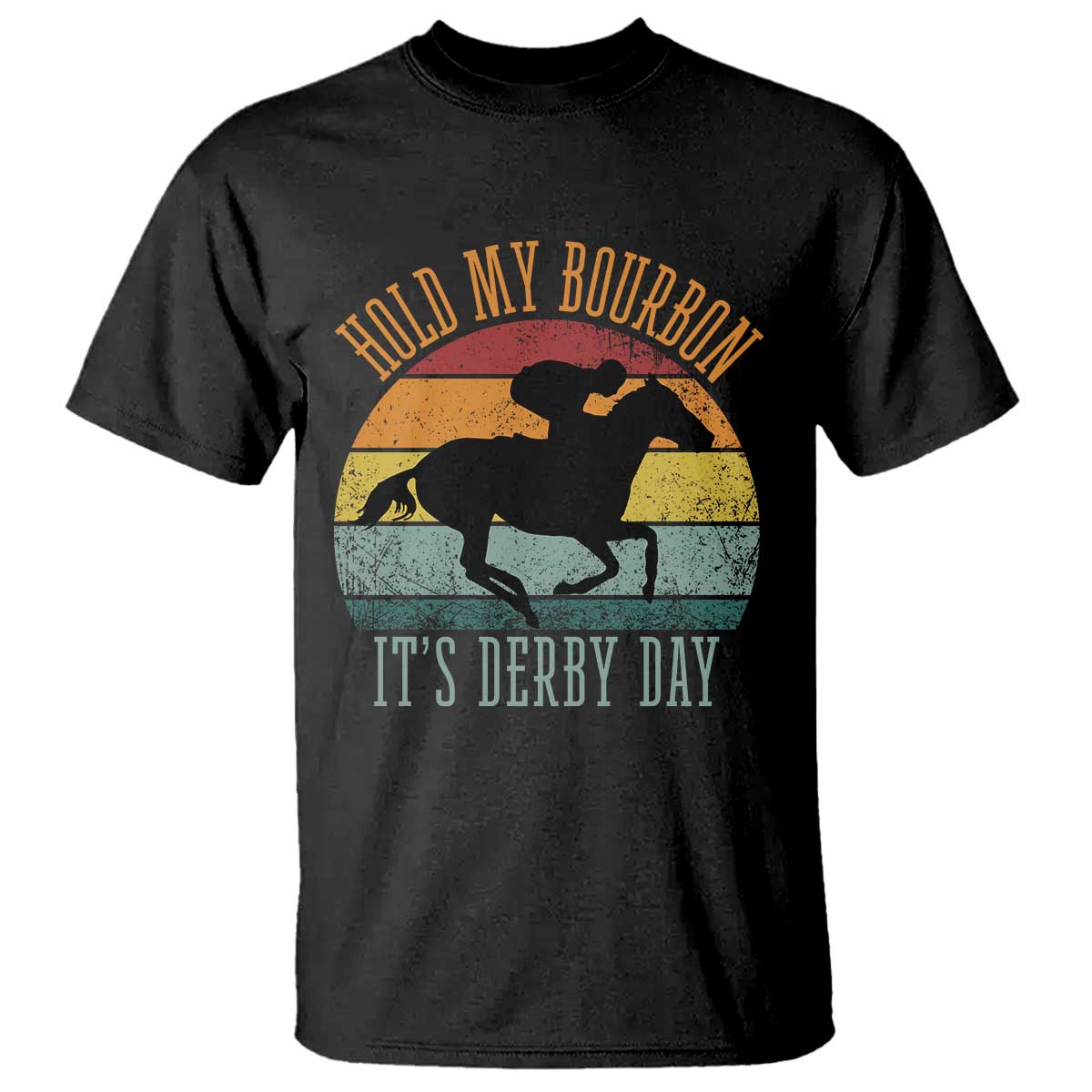 Hold My Bourbon It’s Derby Day Vintage Sunset T Shirt Funny Horse Racing Enthusiast Retro Graphic