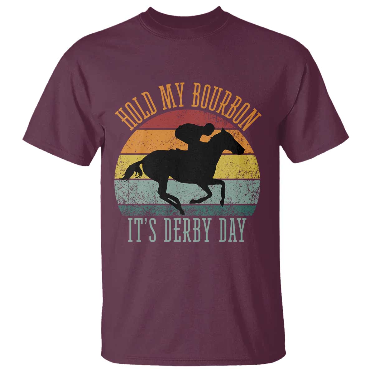 Hold My Bourbon It’s Derby Day Vintage Sunset T Shirt Funny Horse Racing Enthusiast Retro Graphic