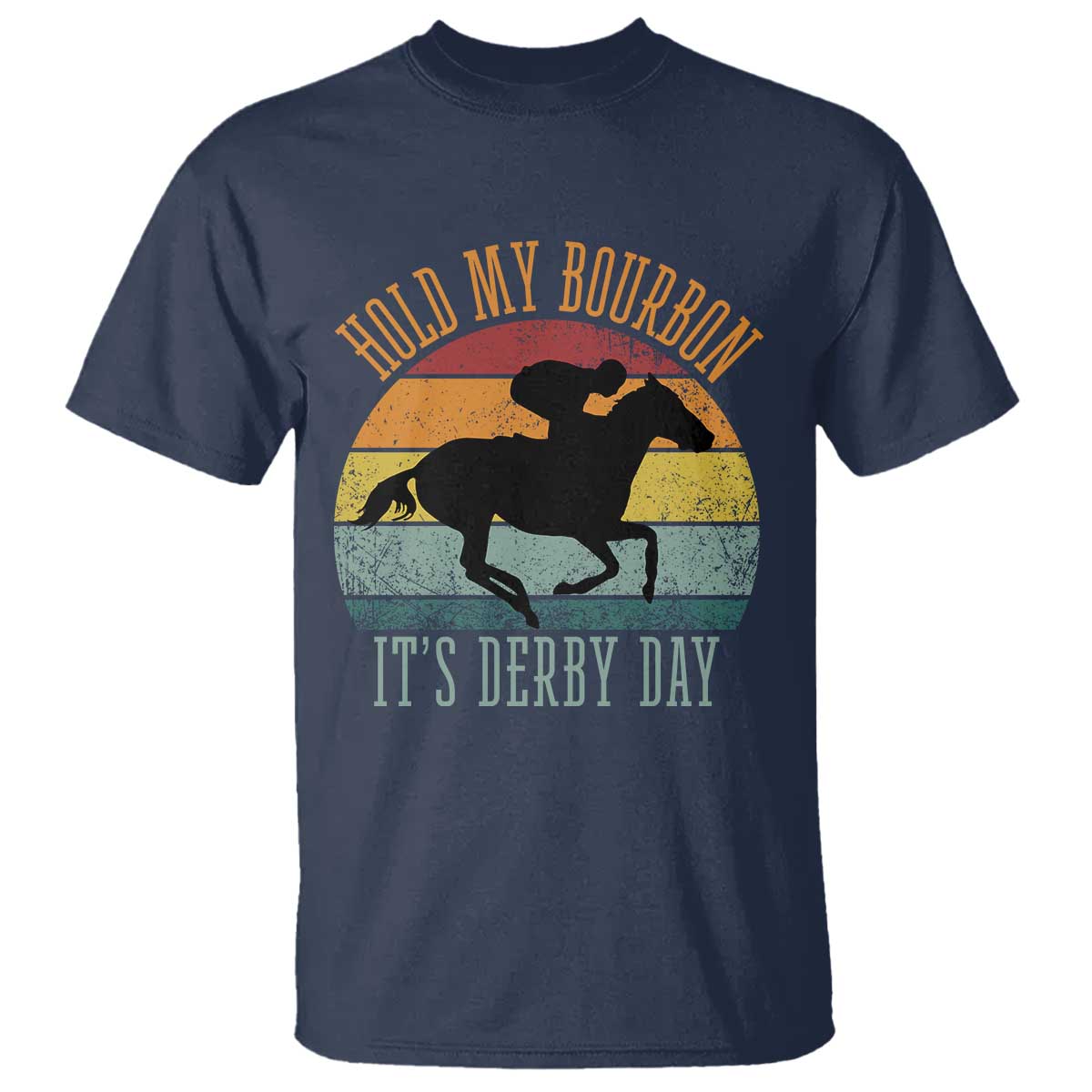 Hold My Bourbon It’s Derby Day Vintage Sunset T Shirt Funny Horse Racing Enthusiast Retro Graphic