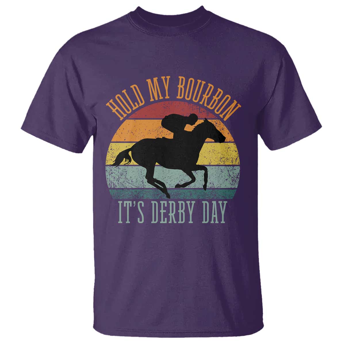Hold My Bourbon It’s Derby Day Vintage Sunset T Shirt Funny Horse Racing Enthusiast Retro Graphic