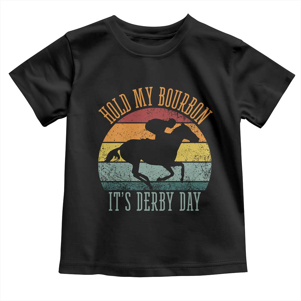 Hold My Bourbon It’s Derby Day Vintage Sunset Toddler T Shirt Funny Horse Racing Enthusiast Retro Graphic