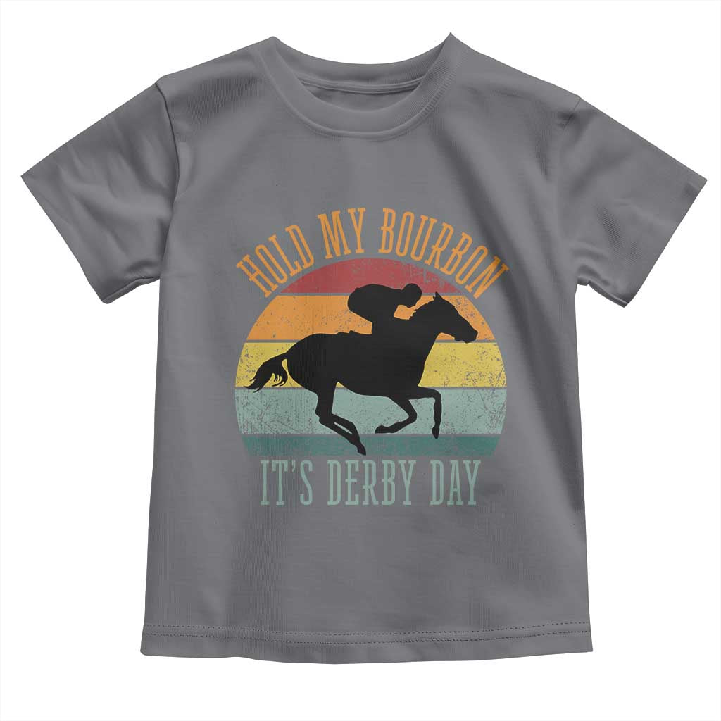 Hold My Bourbon It’s Derby Day Vintage Sunset Toddler T Shirt Funny Horse Racing Enthusiast Retro Graphic