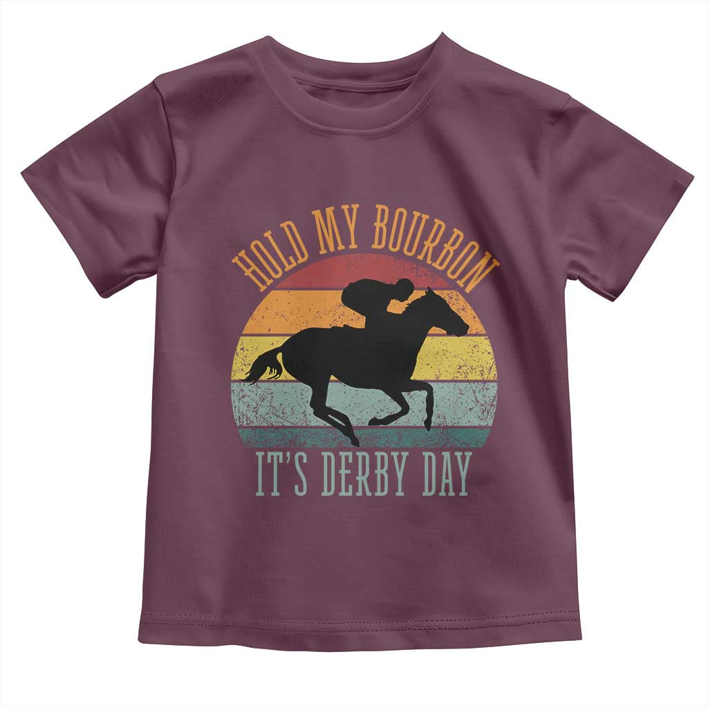 Hold My Bourbon It’s Derby Day Vintage Sunset Toddler T Shirt Funny Horse Racing Enthusiast Retro Graphic
