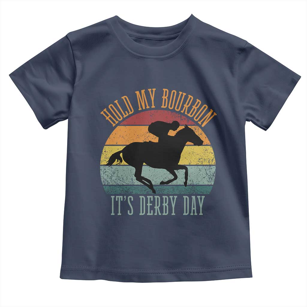 Hold My Bourbon It’s Derby Day Vintage Sunset Toddler T Shirt Funny Horse Racing Enthusiast Retro Graphic