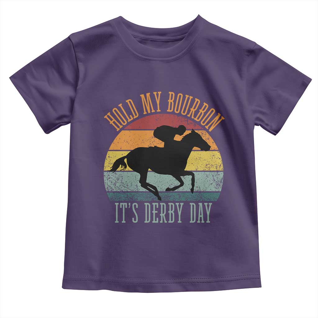Hold My Bourbon It’s Derby Day Vintage Sunset Toddler T Shirt Funny Horse Racing Enthusiast Retro Graphic