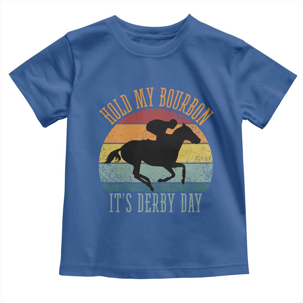 Hold My Bourbon It’s Derby Day Vintage Sunset Toddler T Shirt Funny Horse Racing Enthusiast Retro Graphic