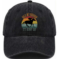 Hold My Bourbon It’s Derby Day Vintage Sunset Washed Cotton Baseball Cap Funny Horse Racing Enthusiast Retro Graphic