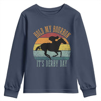Hold My Bourbon It’s Derby Day Vintage Sunset Youth Sweatshirt Funny Horse Racing Enthusiast Retro Graphic