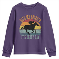 Hold My Bourbon It’s Derby Day Vintage Sunset Youth Sweatshirt Funny Horse Racing Enthusiast Retro Graphic