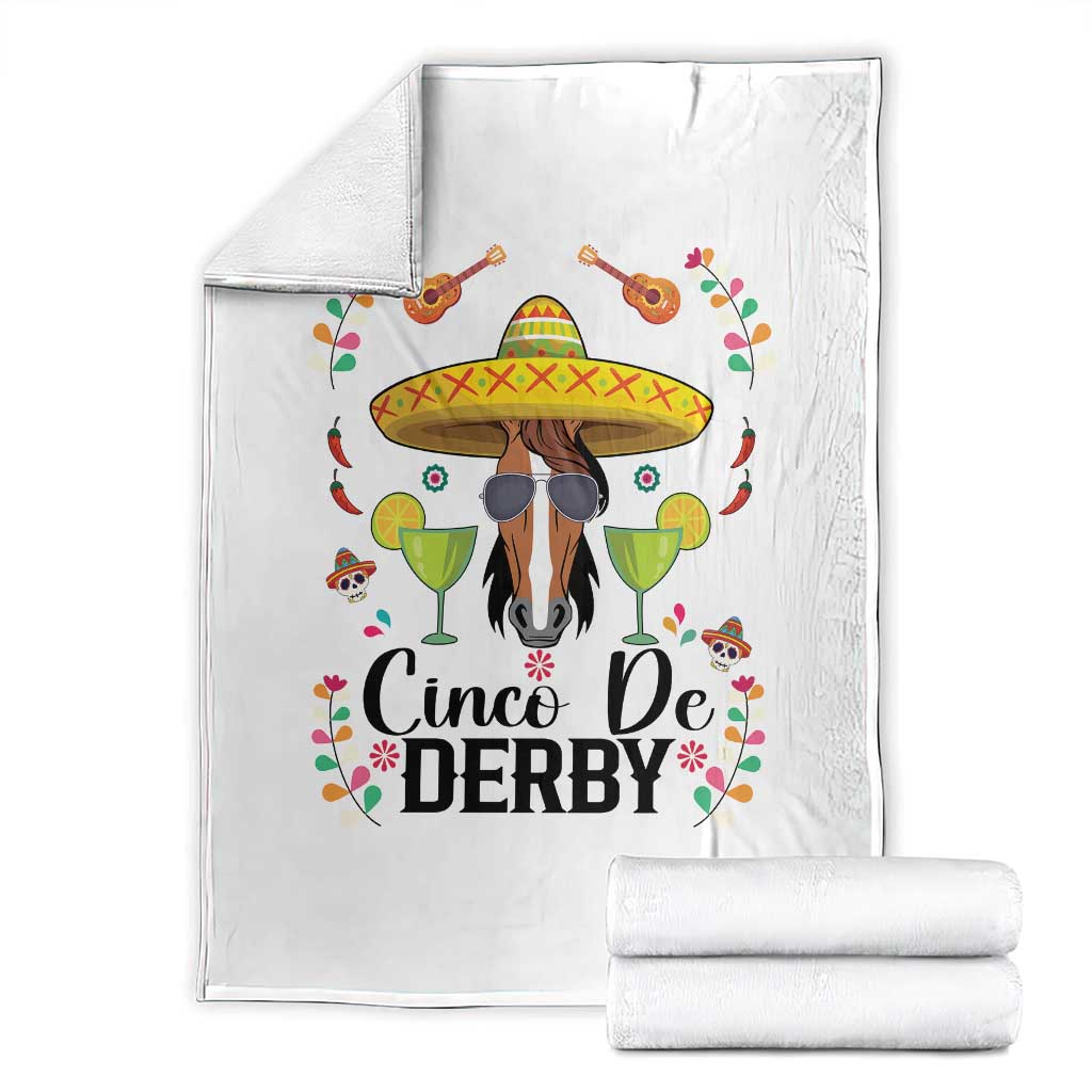 Cinco De Derby Funny Horse Racing Fiesta Throw Blanket Mexican Sombrero and Margarita Horse Lover