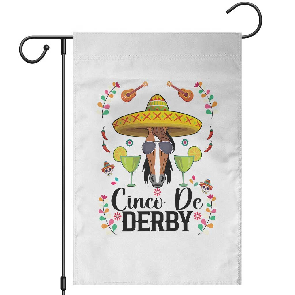 Cinco De Derby Funny Horse Racing Fiesta Garden Flag Mexican Sombrero and Margarita Horse Lover