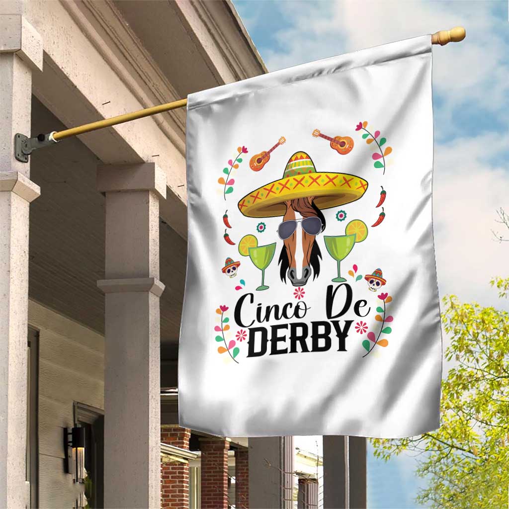 Cinco De Derby Funny Horse Racing Fiesta Garden Flag Mexican Sombrero and Margarita Horse Lover