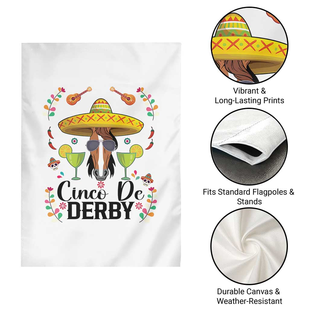 Cinco De Derby Funny Horse Racing Fiesta Garden Flag Mexican Sombrero and Margarita Horse Lover