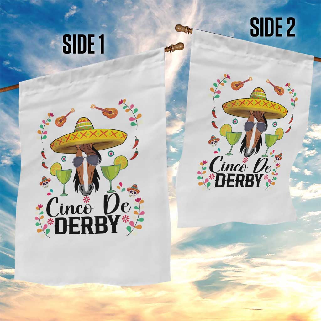 Cinco De Derby Funny Horse Racing Fiesta Garden Flag Mexican Sombrero and Margarita Horse Lover