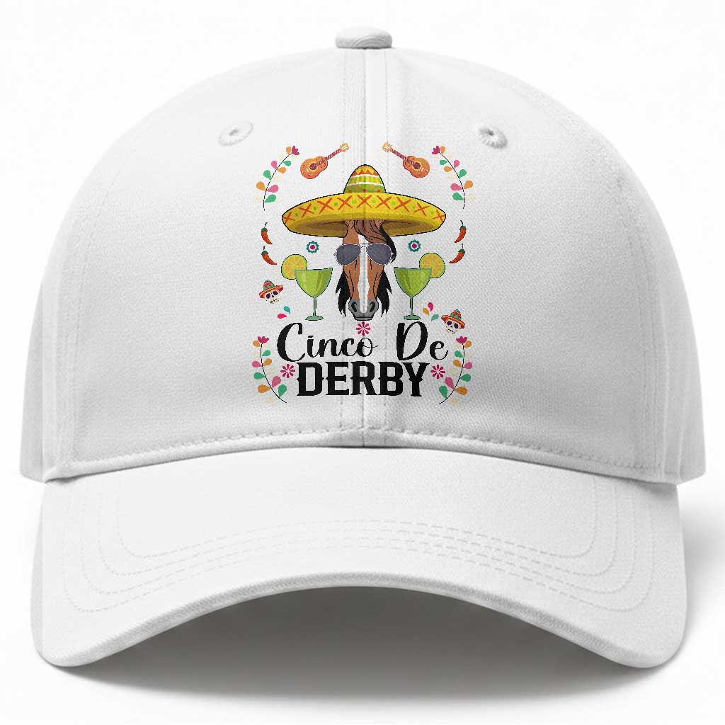 Cinco De Derby Funny Horse Racing Fiesta Baseball Cap Mexican Sombrero and Margarita Horse Lover