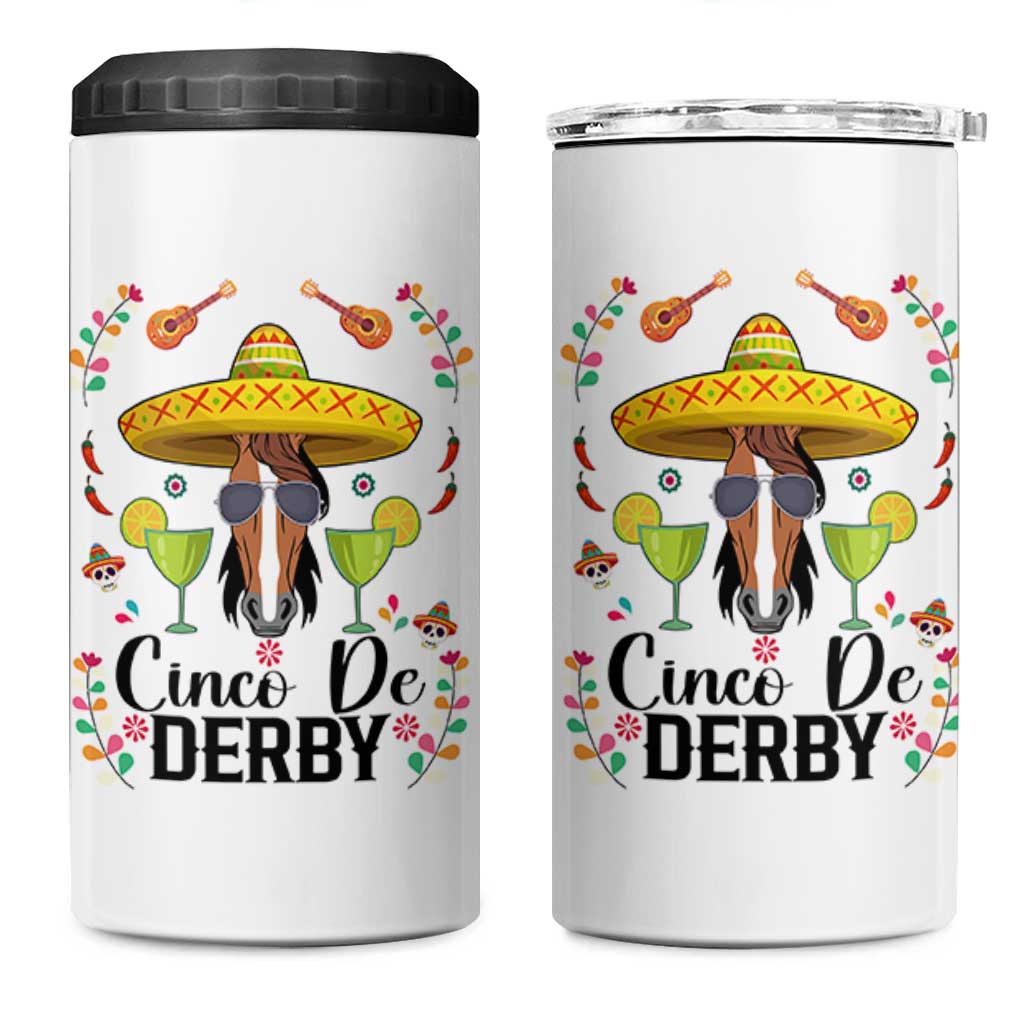 Cinco De Derby Funny Horse Racing Fiesta 4 in 1 Can Cooler Tumbler Mexican Sombrero and Margarita Horse Lover