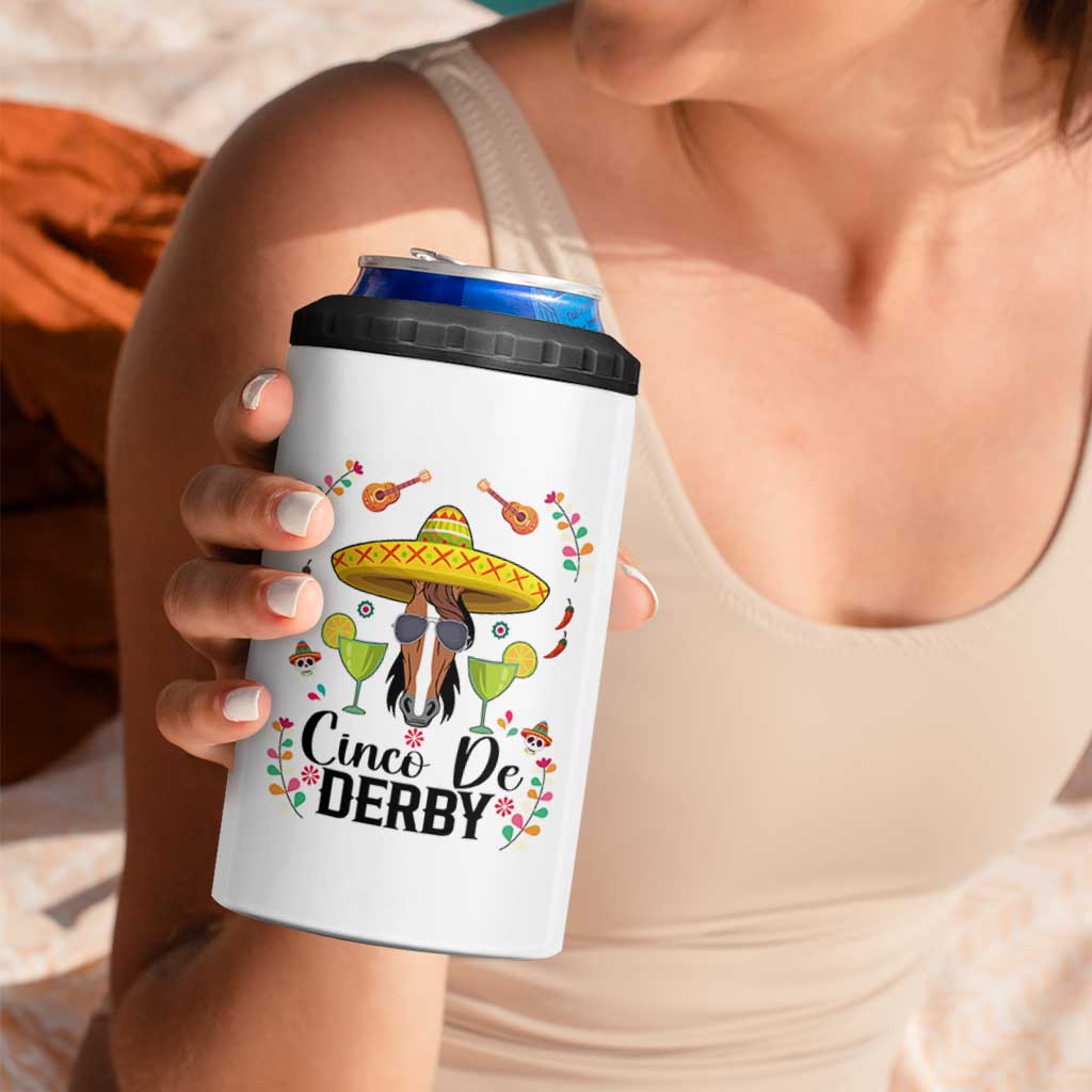 Cinco De Derby Funny Horse Racing Fiesta 4 in 1 Can Cooler Tumbler Mexican Sombrero and Margarita Horse Lover