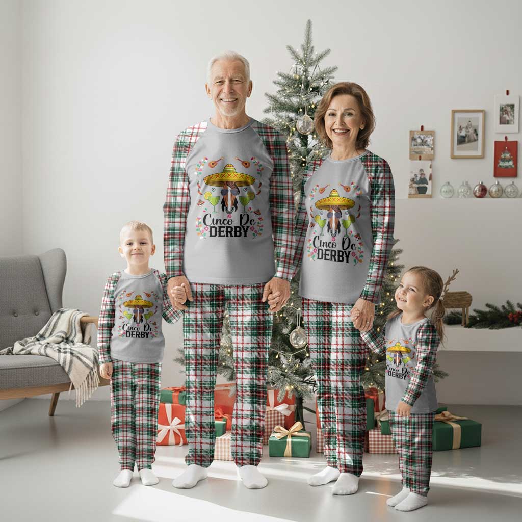 Cinco De Derby Funny Horse Racing Fiesta Plaid Pajama Set Mexican Sombrero and Margarita Horse Lover