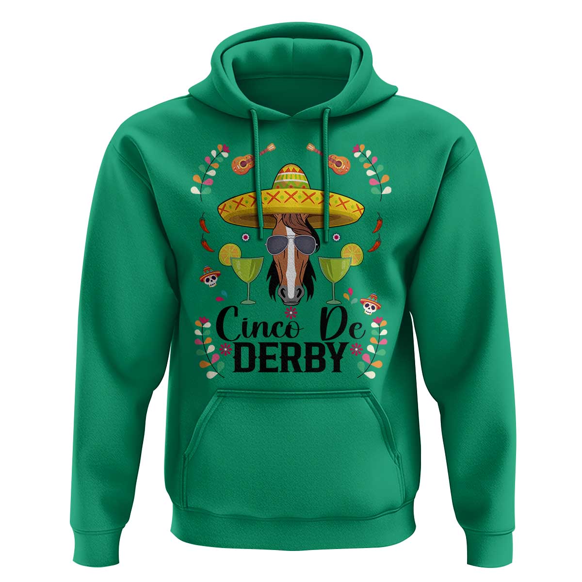 Cinco De Derby Funny Horse Racing Fiesta Hoodie Mexican Sombrero and Margarita Horse Lover