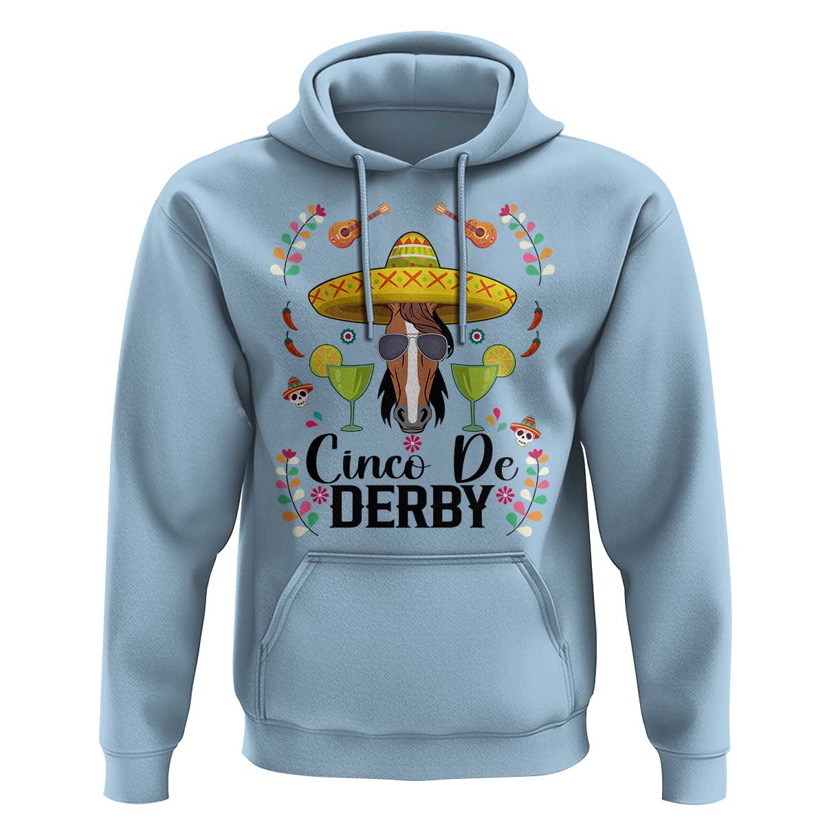 Cinco De Derby Funny Horse Racing Fiesta Hoodie Mexican Sombrero and Margarita Horse Lover