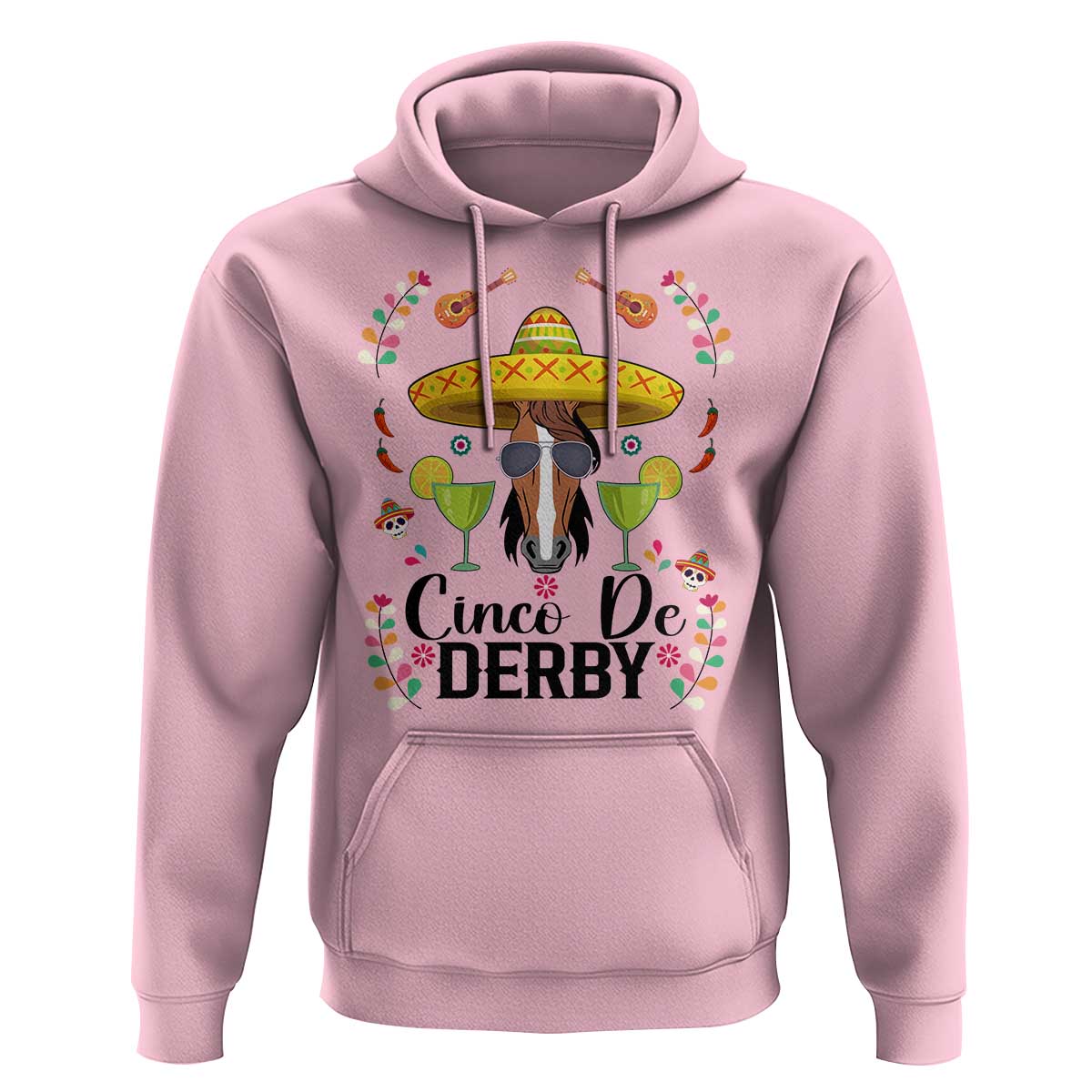 Cinco De Derby Funny Horse Racing Fiesta Hoodie Mexican Sombrero and Margarita Horse Lover