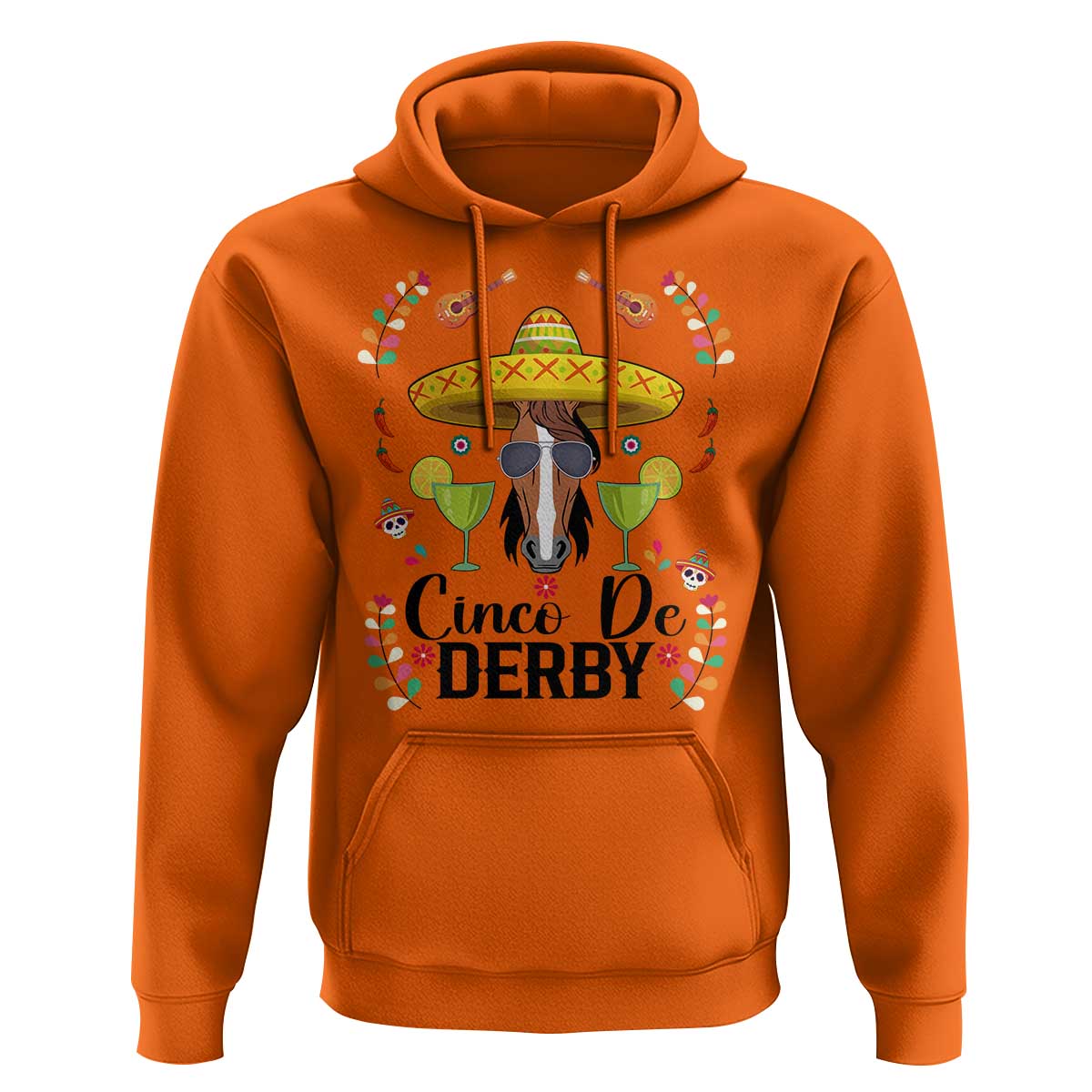 Cinco De Derby Funny Horse Racing Fiesta Hoodie Mexican Sombrero and Margarita Horse Lover