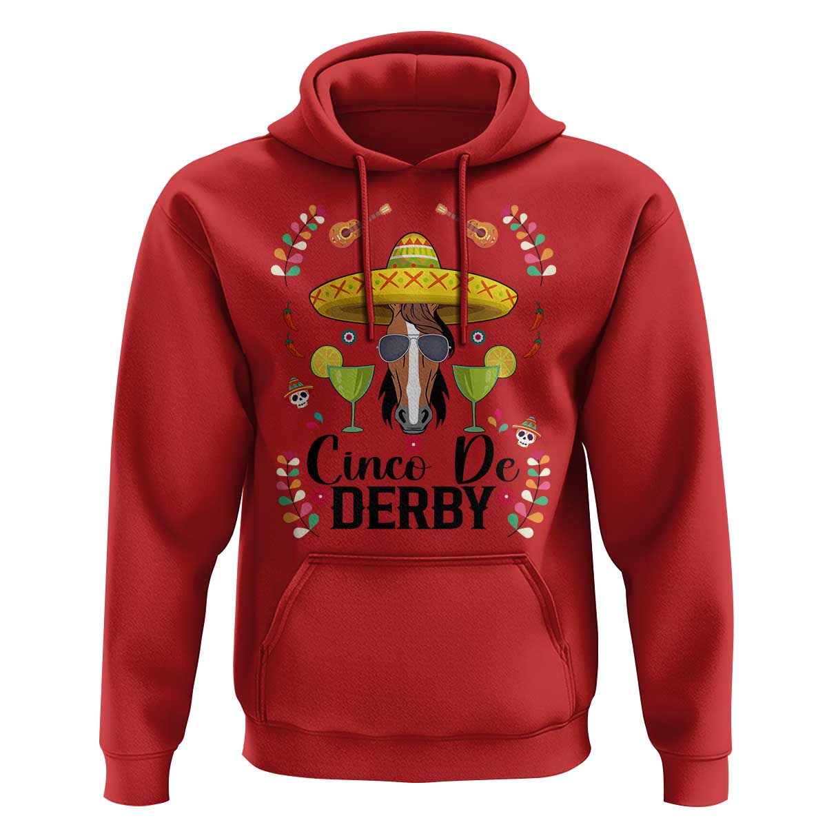 Cinco De Derby Funny Horse Racing Fiesta Hoodie Mexican Sombrero and Margarita Horse Lover