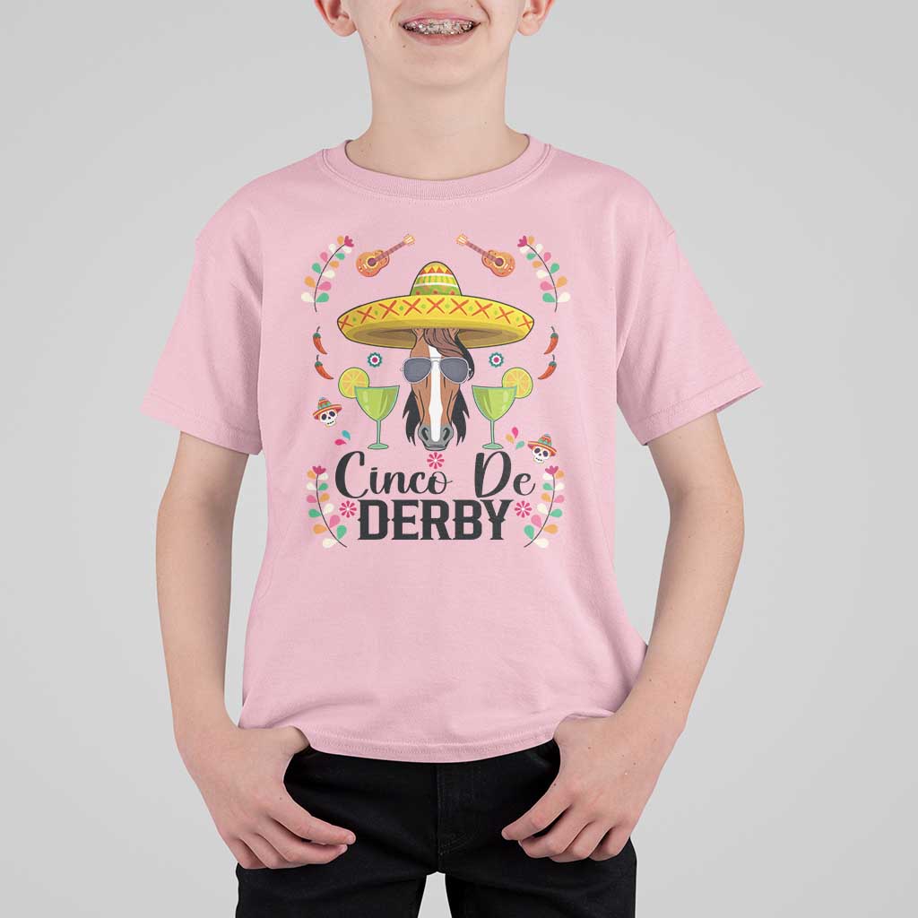 Cinco De Derby Funny Horse Racing Fiesta T Shirt For Kid Mexican Sombrero and Margarita Horse Lover