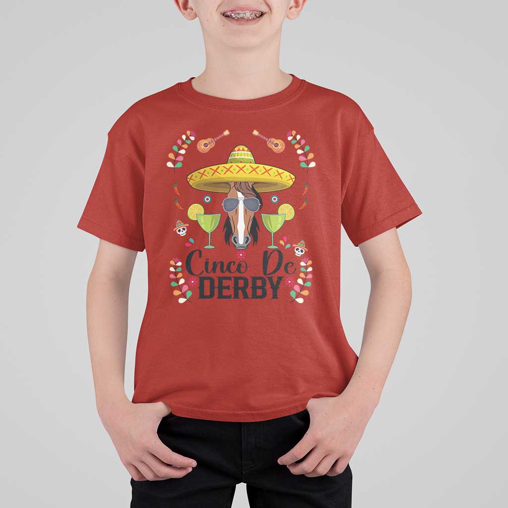Cinco De Derby Funny Horse Racing Fiesta T Shirt For Kid Mexican Sombrero and Margarita Horse Lover
