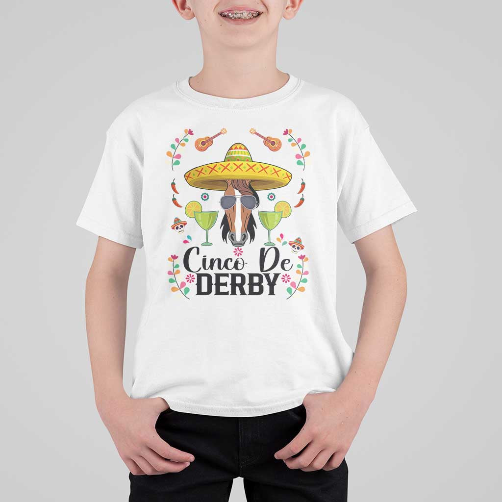 Cinco De Derby Funny Horse Racing Fiesta T Shirt For Kid Mexican Sombrero and Margarita Horse Lover