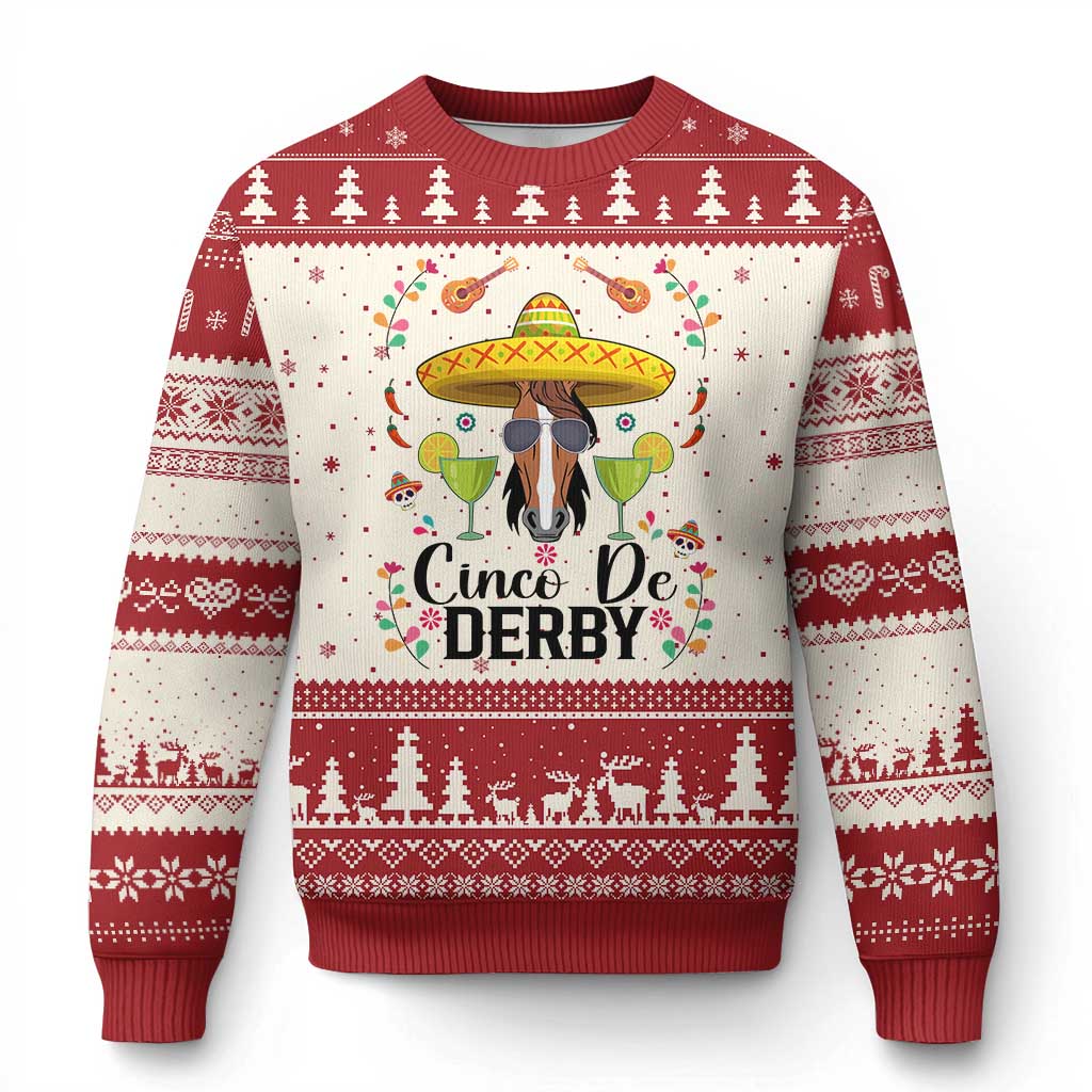 Cinco De Derby Funny Horse Racing Fiesta Ugly Christmas Sweater Mexican Sombrero and Margarita Horse Lover