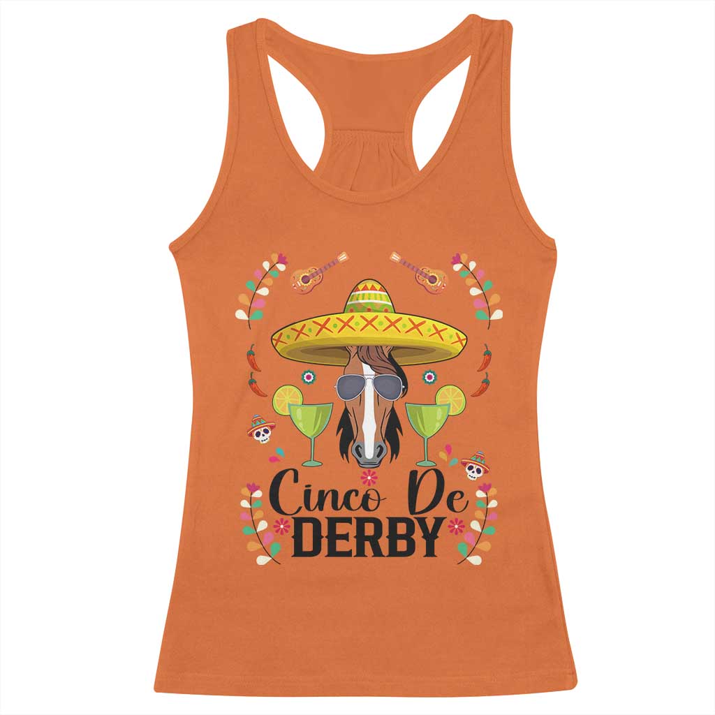 Cinco De Derby Funny Horse Racing Fiesta Racerback Tank Top Mexican Sombrero and Margarita Horse Lover
