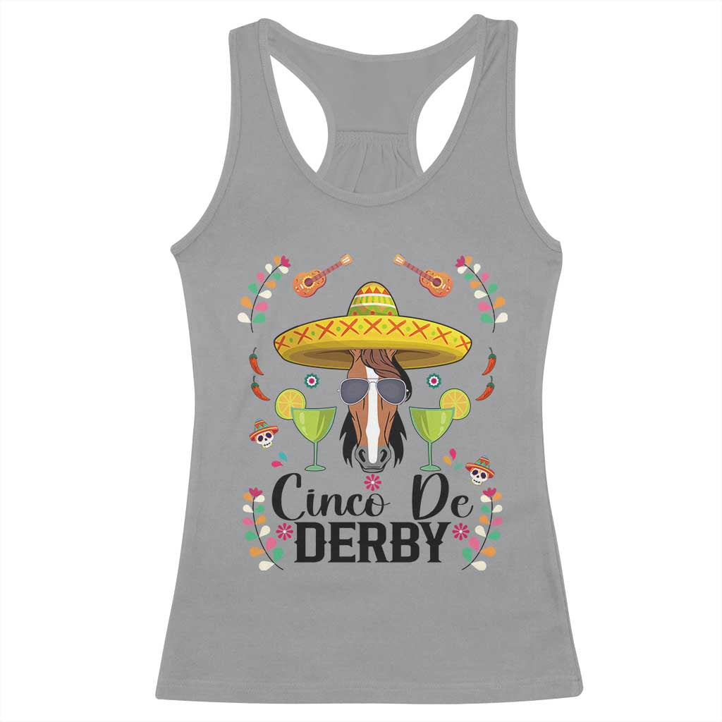 Cinco De Derby Funny Horse Racing Fiesta Racerback Tank Top Mexican Sombrero and Margarita Horse Lover
