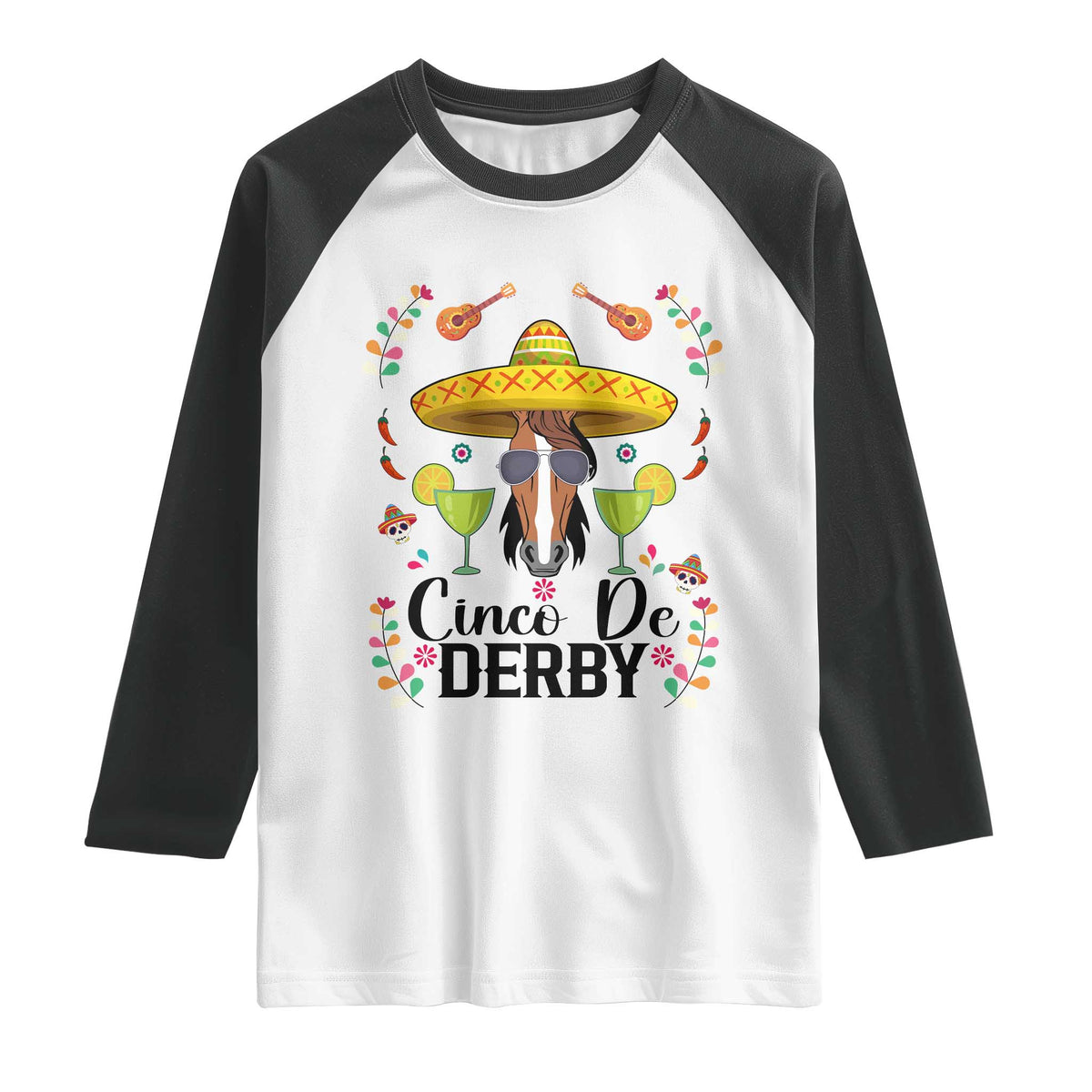 Cinco De Derby Funny Horse Racing Fiesta Raglan Shirt Mexican Sombrero and Margarita Horse Lover