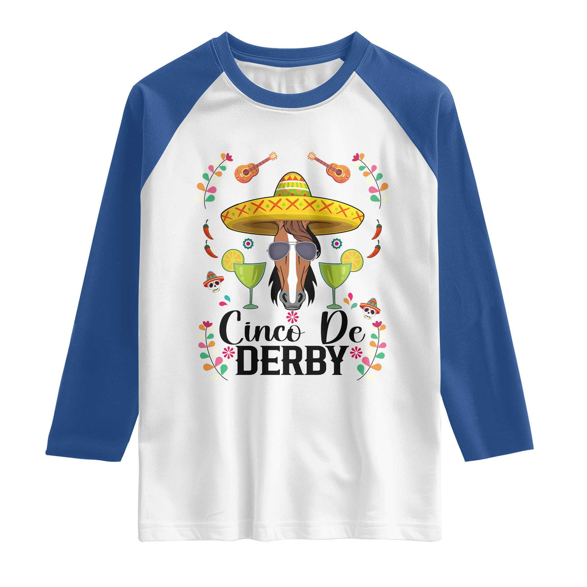 Cinco De Derby Funny Horse Racing Fiesta Raglan Shirt Mexican Sombrero and Margarita Horse Lover