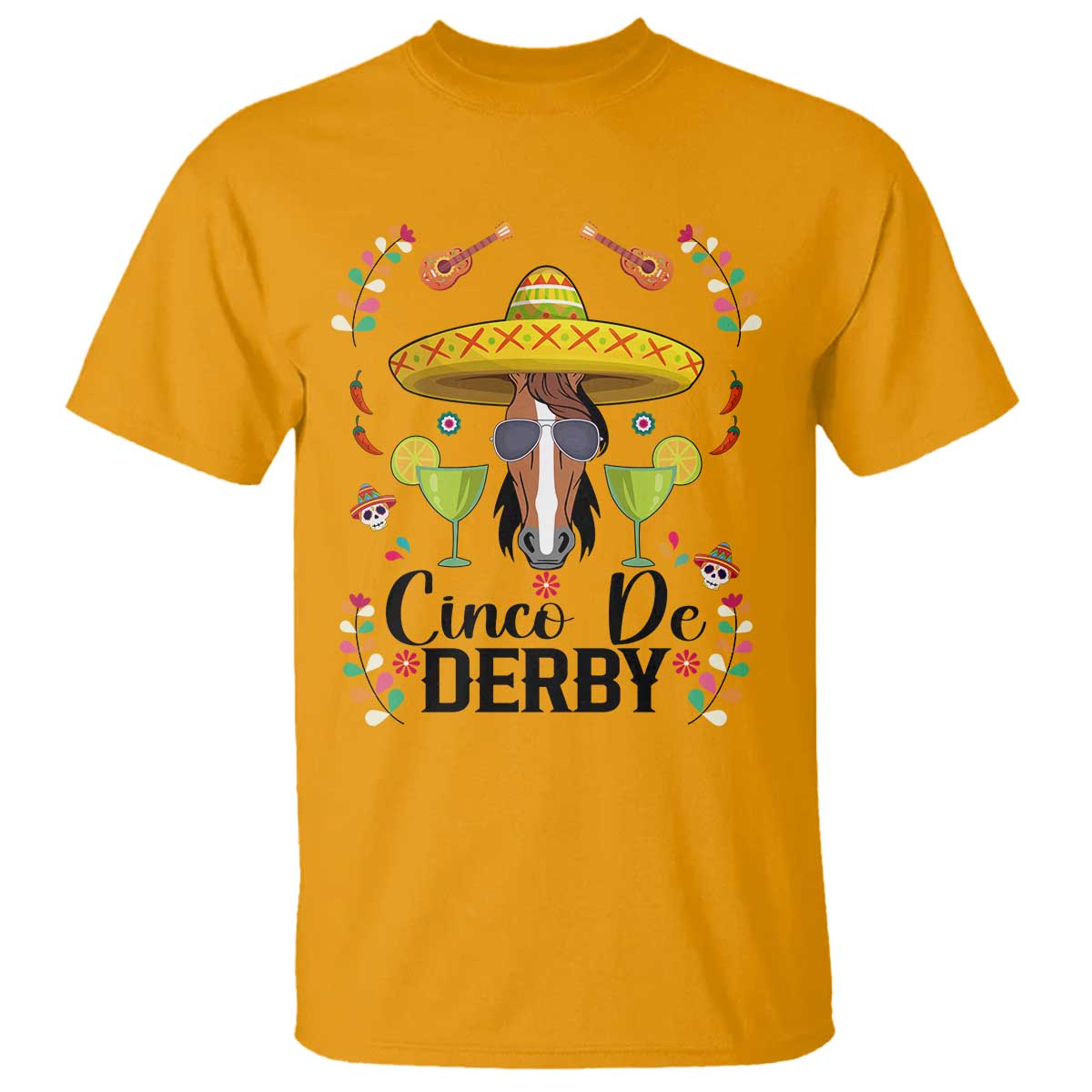 Cinco De Derby Funny Horse Racing Fiesta T Shirt Mexican Sombrero and Margarita Horse Lover