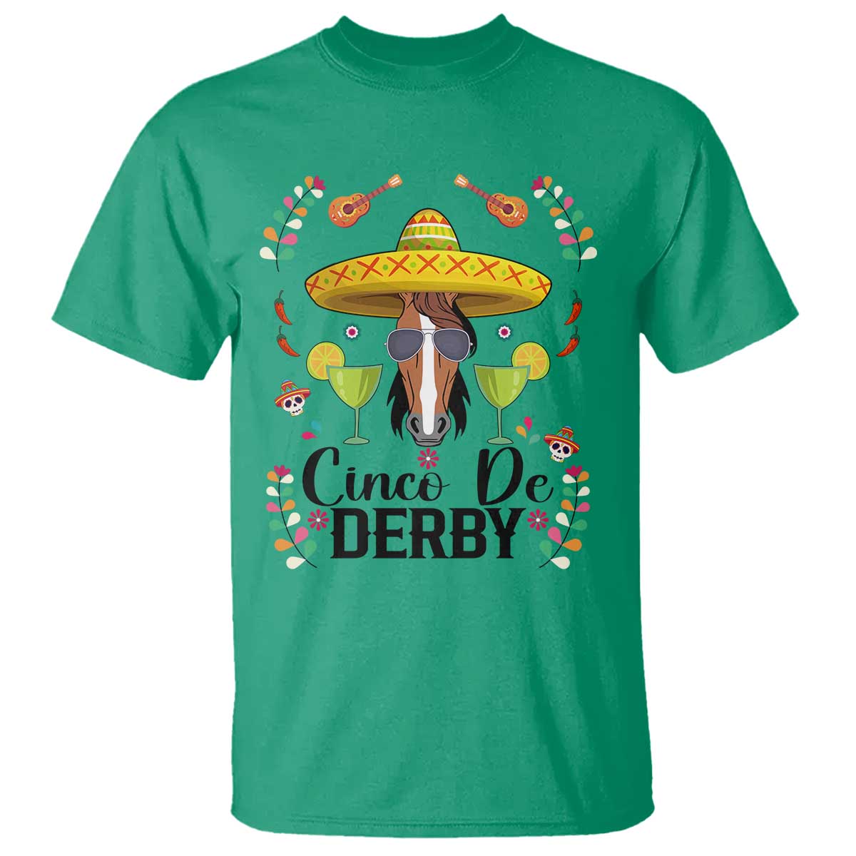 Cinco De Derby Funny Horse Racing Fiesta T Shirt Mexican Sombrero and Margarita Horse Lover