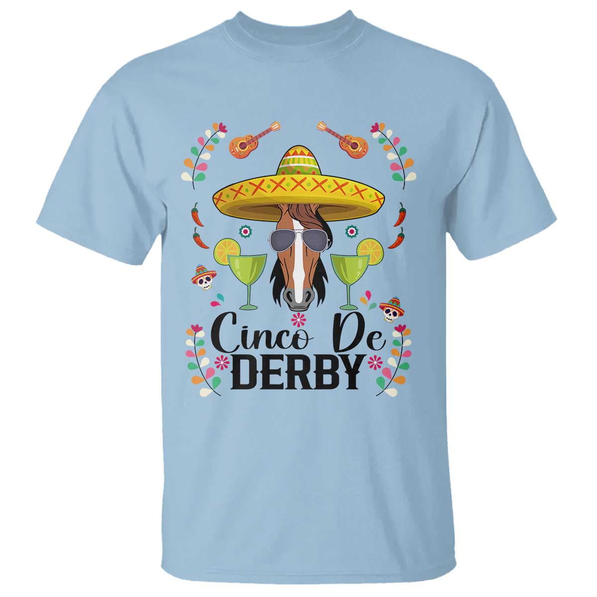 Cinco De Derby Funny Horse Racing Fiesta T Shirt Mexican Sombrero and Margarita Horse Lover