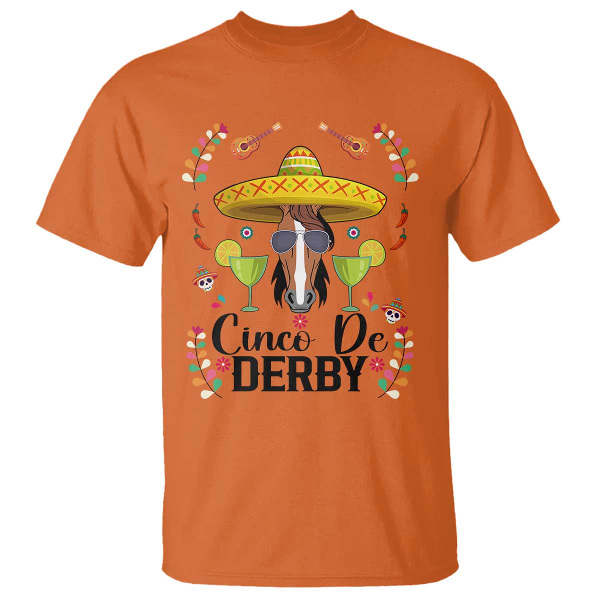 Cinco De Derby Funny Horse Racing Fiesta T Shirt Mexican Sombrero and Margarita Horse Lover
