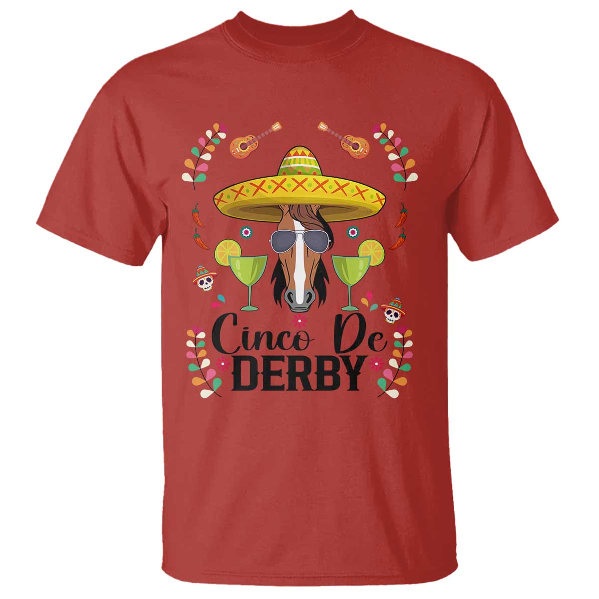 Cinco De Derby Funny Horse Racing Fiesta T Shirt Mexican Sombrero and Margarita Horse Lover