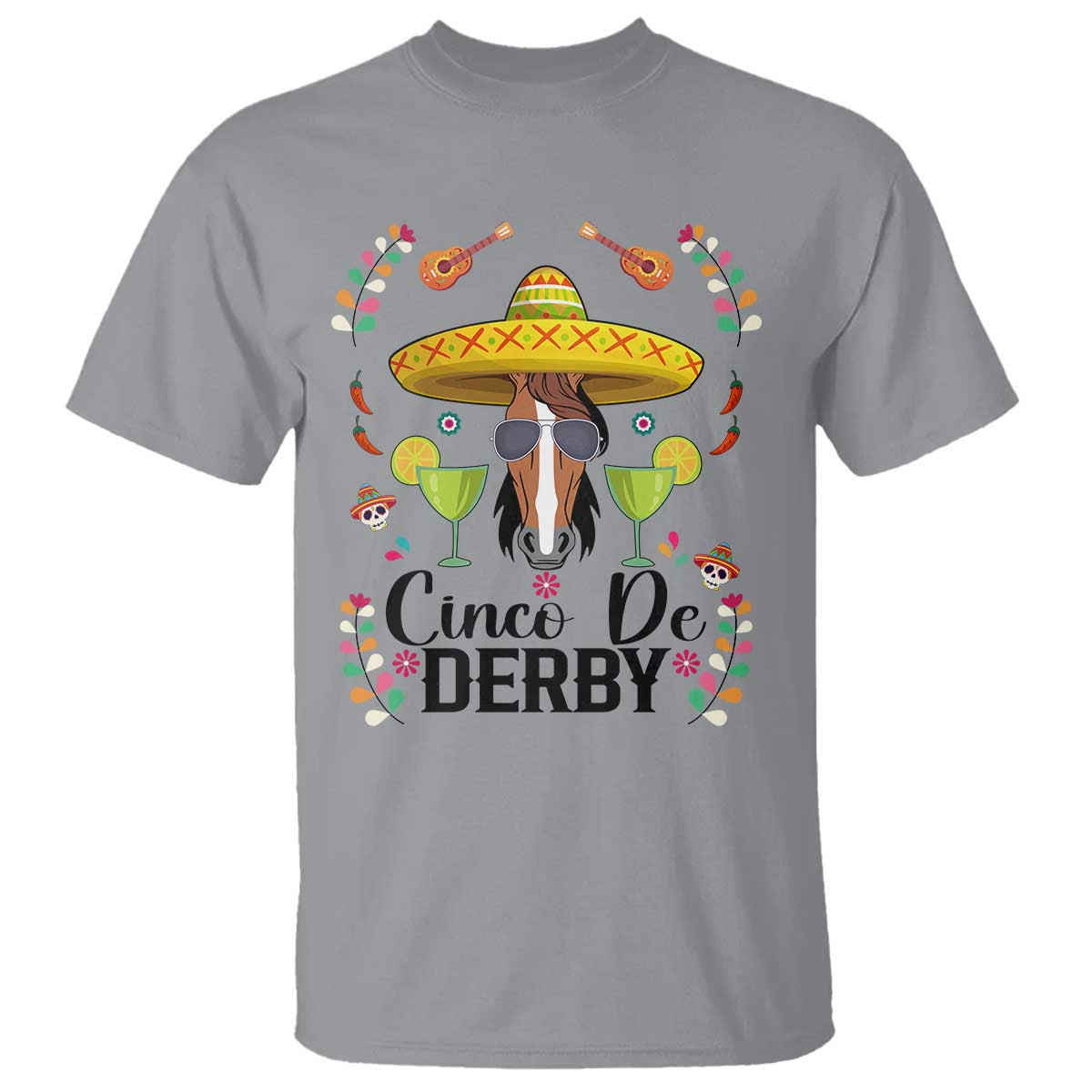 Cinco De Derby Funny Horse Racing Fiesta T Shirt Mexican Sombrero and Margarita Horse Lover