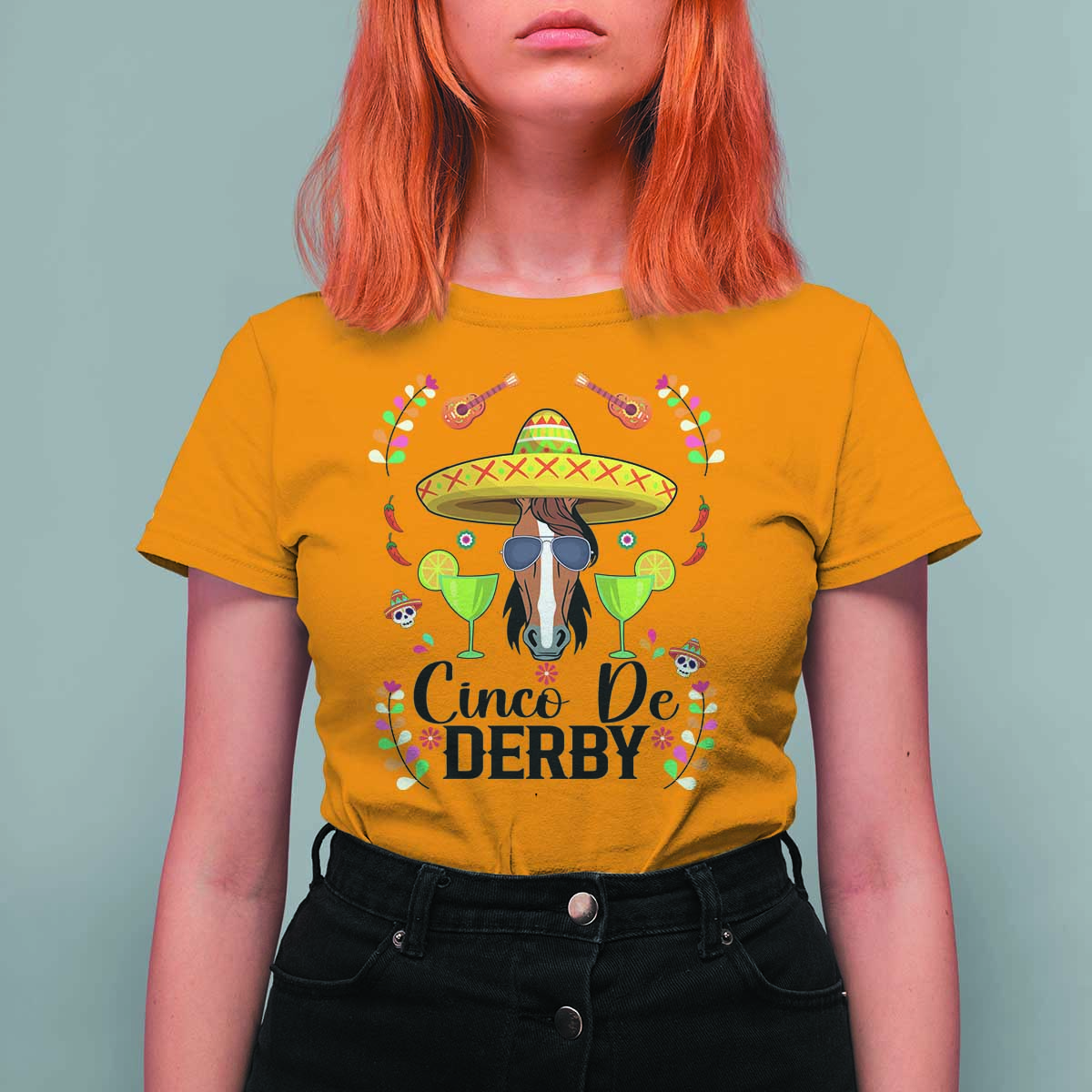 Cinco De Derby Funny Horse Racing Fiesta T Shirt For Women Mexican Sombrero and Margarita Horse Lover