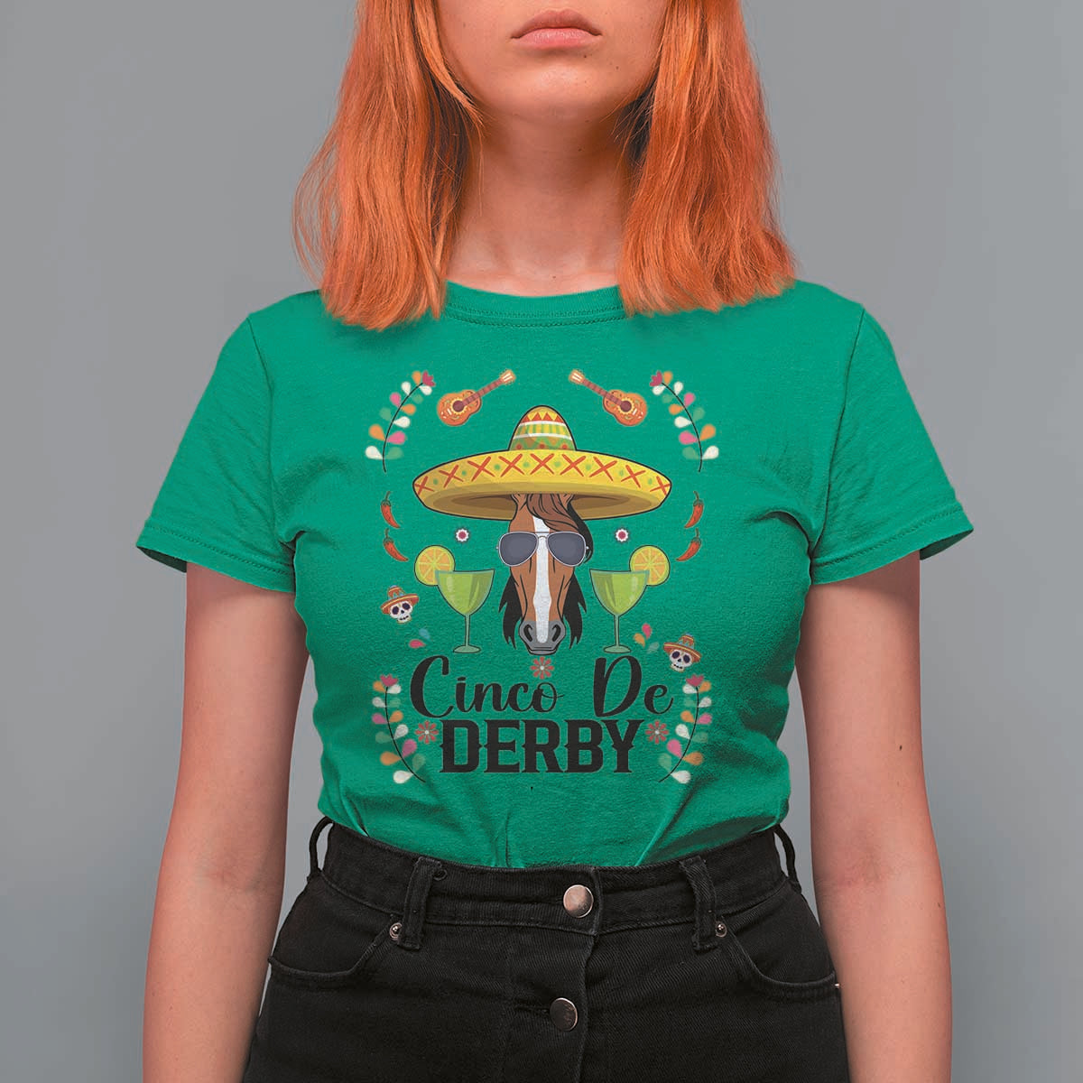 Cinco De Derby Funny Horse Racing Fiesta T Shirt For Women Mexican Sombrero and Margarita Horse Lover